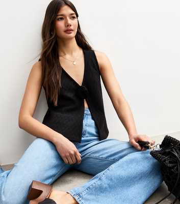 Black Soft Touch Flower Trim Waistcoat