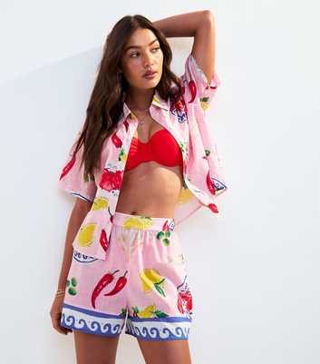 Pink Tapas Print Shorts