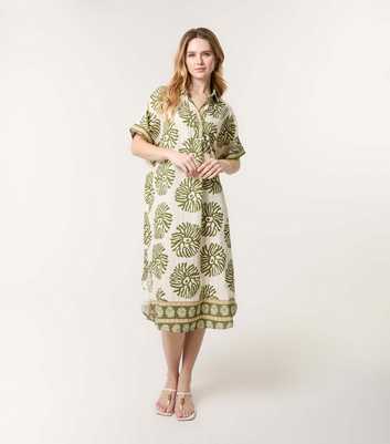 Blue Vanilla Green Floral Print Midi Tunic Dress