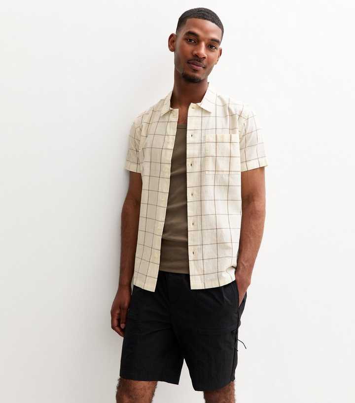 Light Brown Short Sleeve Grid Check Shirt