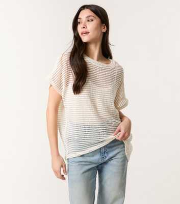 Blue Vanilla Cream Oversized Crochet Open Knit Top