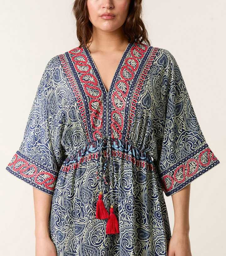 Blue Vanilla Navy Embellished Kimono Dress