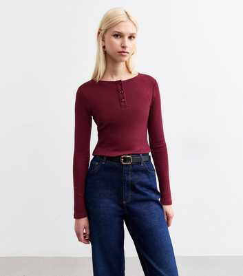 Burgundy Long Sleeve Button Up Top