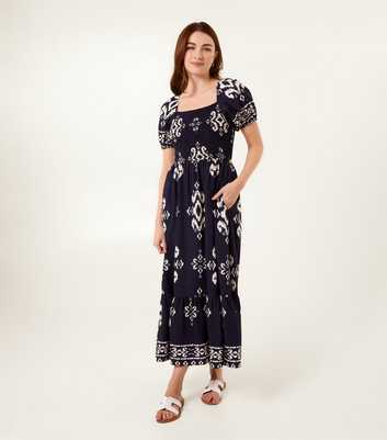 Blue Vanilla Navy Printed Square Neck Midi Dress