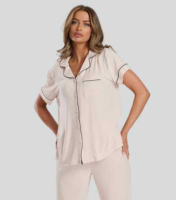 Loungeable Cream Ribbed Shirt and Trousers Pyjama Set