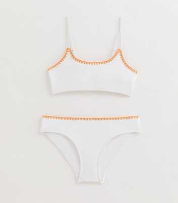 Girls White Wave Blanket Stitch Bikini Set