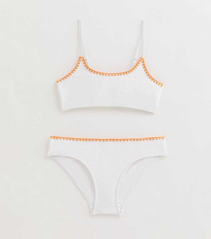 Girls White Wave Blanket Stitch Bikini Set