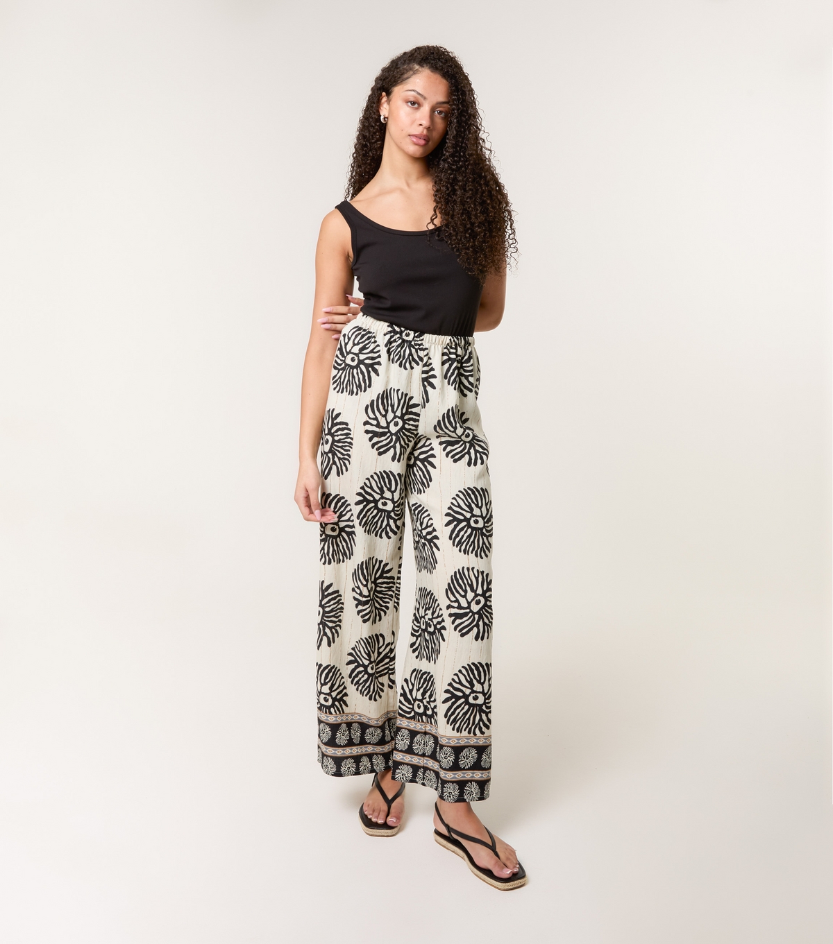 Women's Black Tropical Print Elasticated Trousers Blue Vanilla New Look