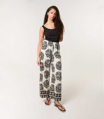 Blue Vanilla Black Tropical Print Elasticated Trousers