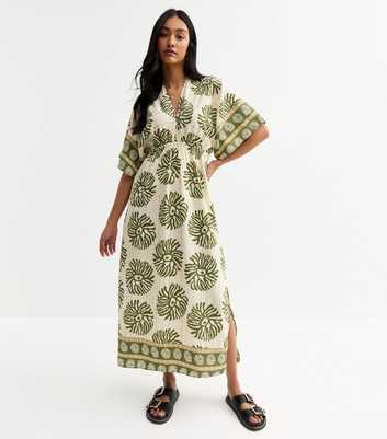 Blue Vanilla Khaki Floral Print Midi Dress