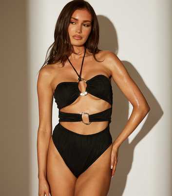 South Beach Ribbed Ring Detail Halterneck Swimsuit