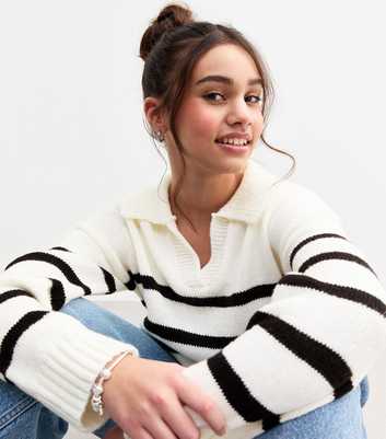 Girls White Striped Oversized Jumper