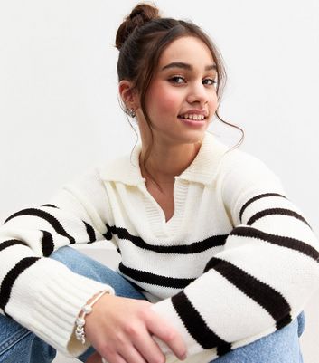 Girls White Striped Oversized Jumper | New Look