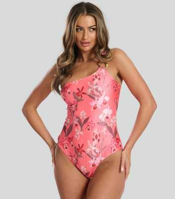 South Beach Red Floral Print One-Shoulder Swimsuit