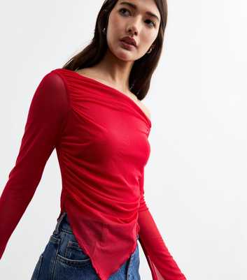 Red Asymmetric Mesh Top