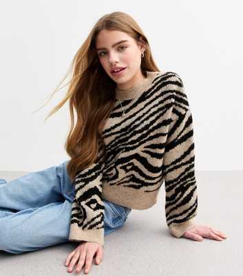 Girls Brown Zebra Print Crop Jumper