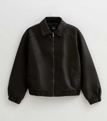 Girls Dark Brown Oversized Faux Leather Bomber Jacket