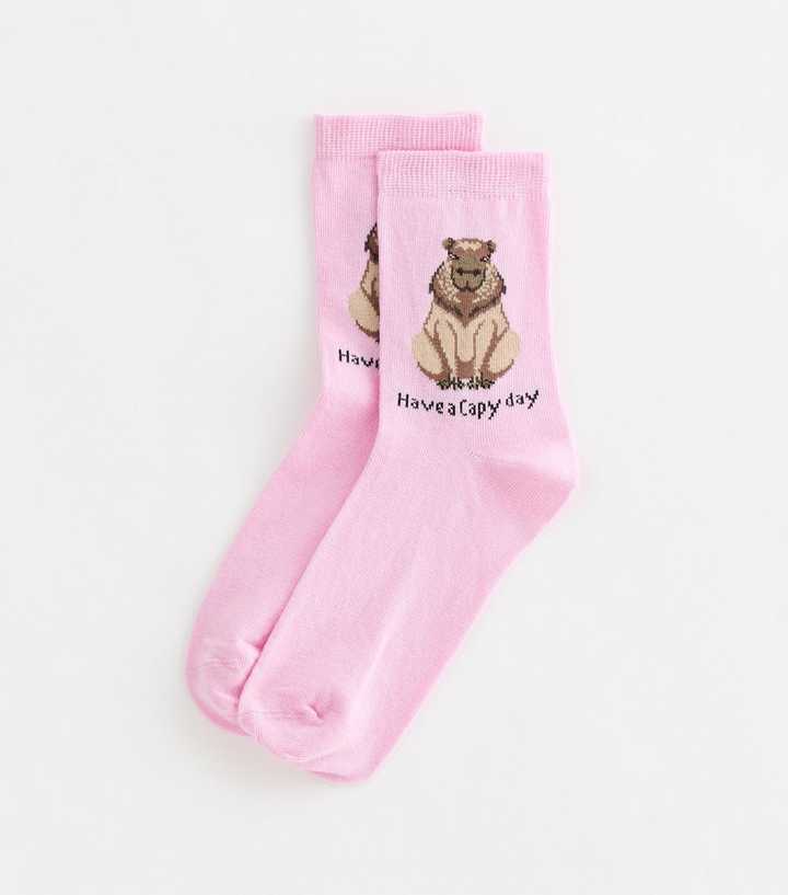Pink Have a Capy Day Capybara Slogan Socks
