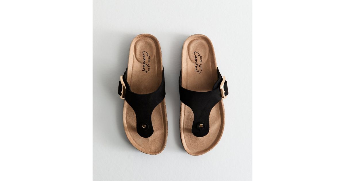 Black Faux Suede Toe Post Mule Sandals New Look