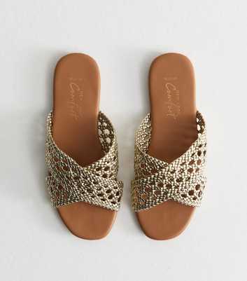 Wide Fit Golden Woven Strap Mule Sandals