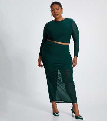 QUIZ Curves Green Mesh Midaxi Skirt 