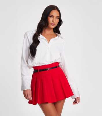 QUIZ Red Belted A Line Mini Skirt