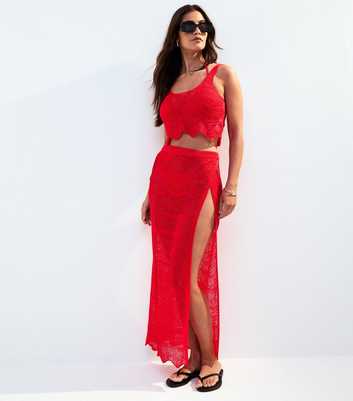 Bright Red Zig Zag Knit Skirt