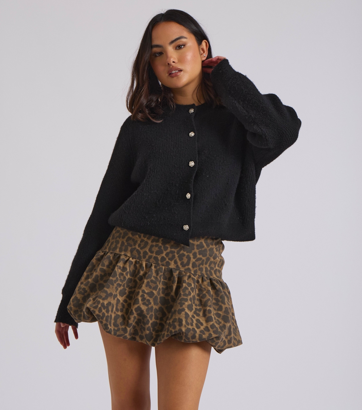 Women's Brown Leopard Bubble Hem Mini Skirt Urban Bliss New Look