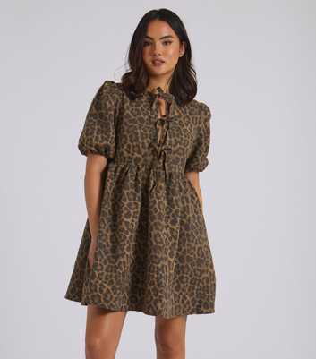 Urban Bliss Brown Leopard Print Tie Front Smock Dress