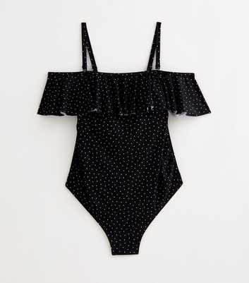 Maternity Black Polka Dot Frilly Trim Swimsuit