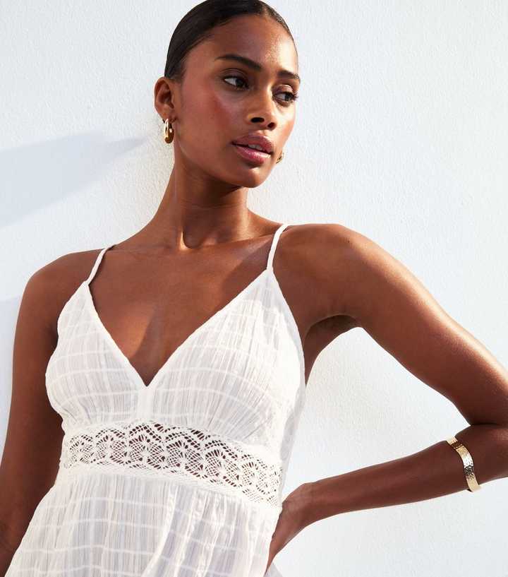 new look white lace dress White Nomad Lace Dress With Sculpted Peplum