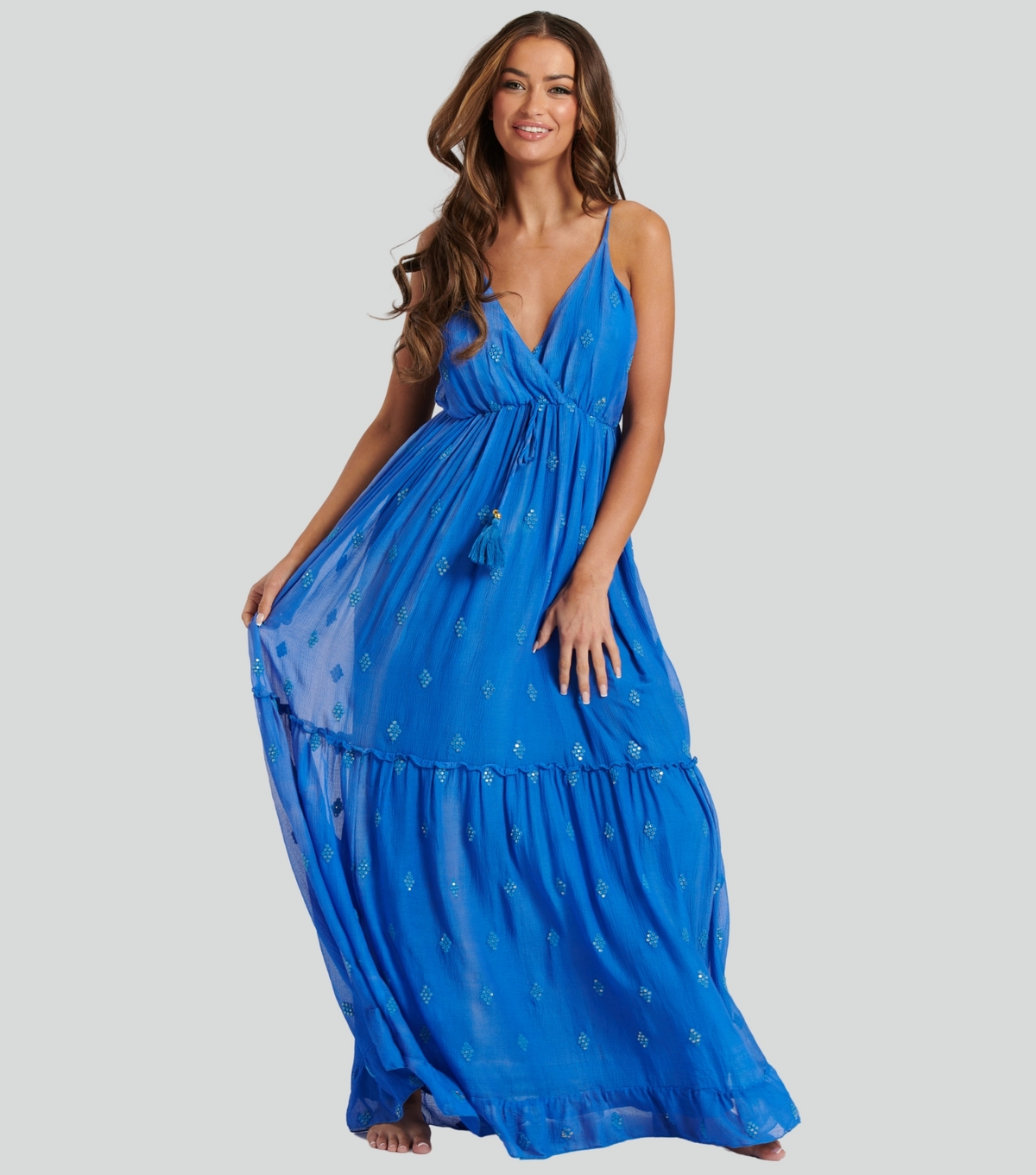 Women's Bright Blue Sequin Embellished Cami Maxi Dress South Beach New Look