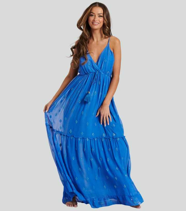South Beach Bright Blue Sequin Embellished Cami Maxi Dress New Look