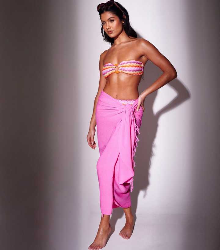 South Beach Pink Crinkle Texture Fringed Sarong