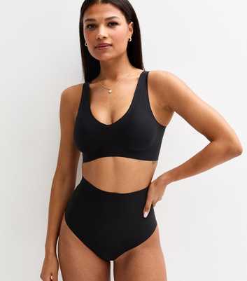 Black Bonded Smooth High Waist Medium Control Shaping Thong