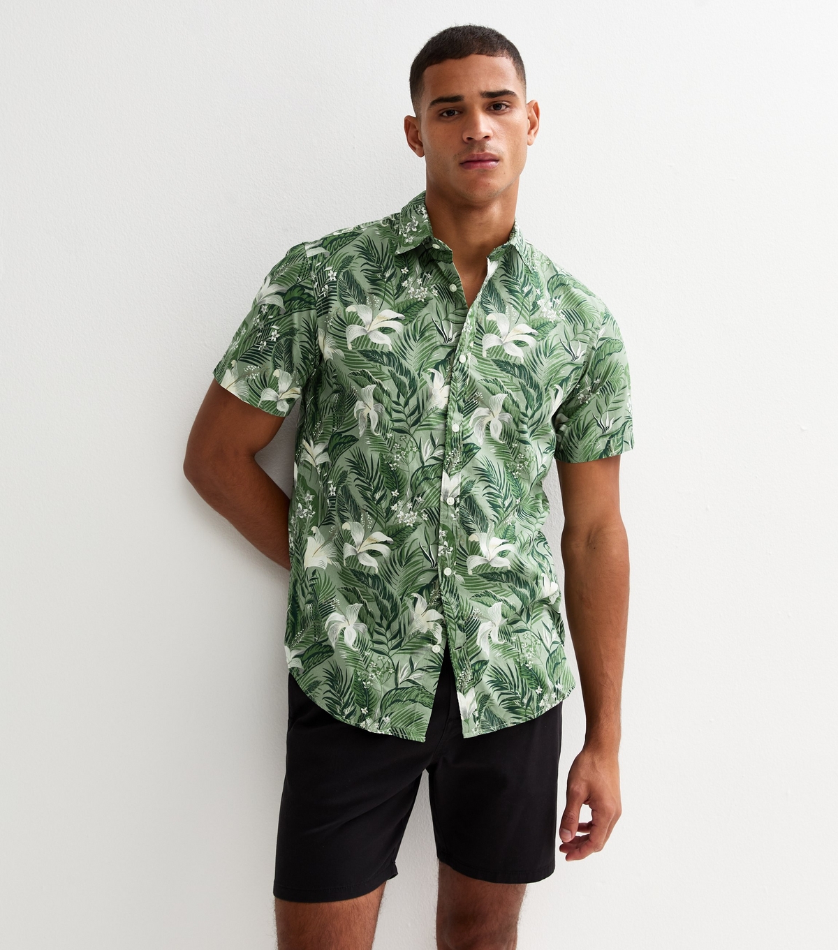 Men's Green Hawaiian Print Shirt Jack & Jones New Look
