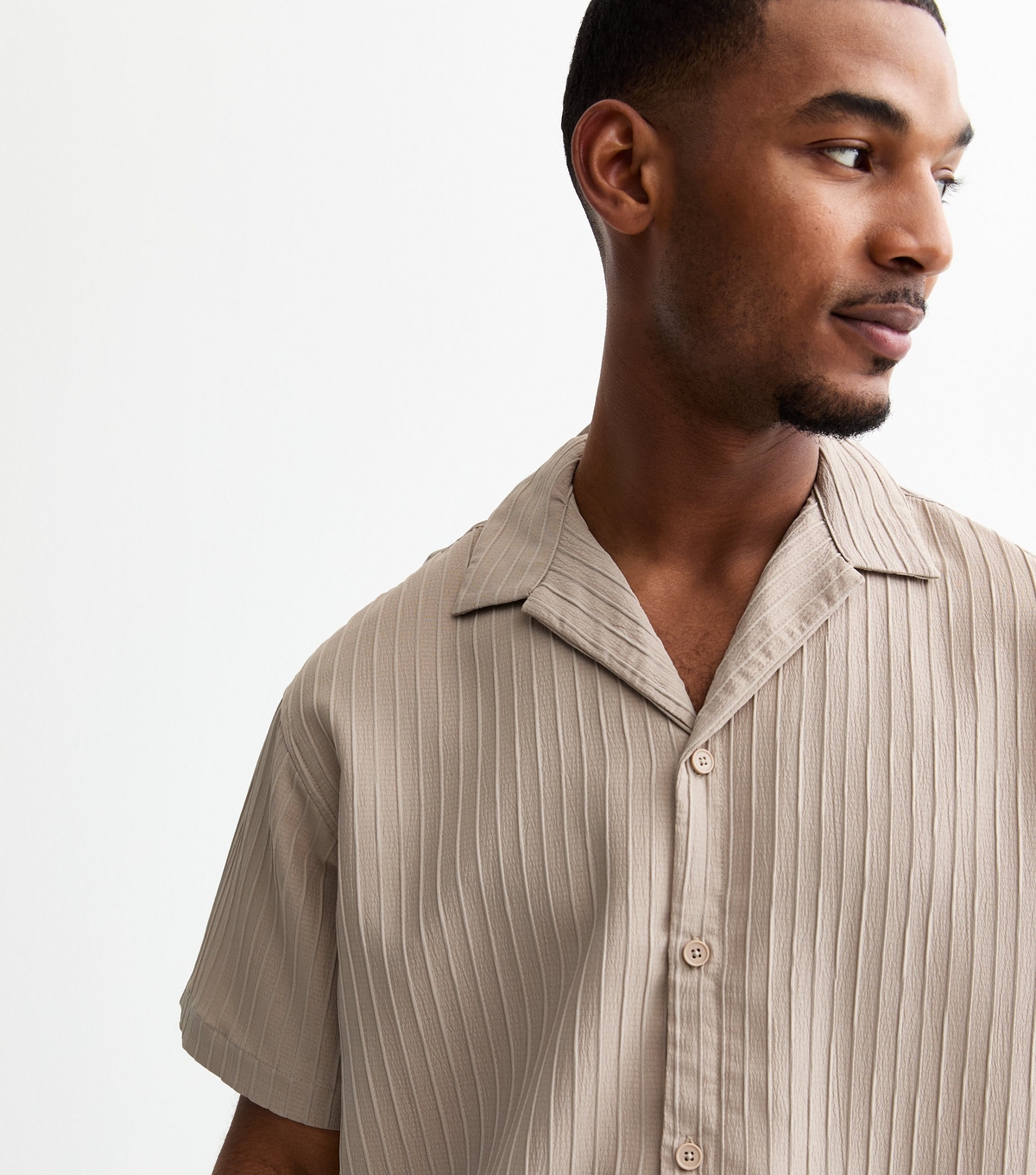 Men's Stone Ribbed Textured Short Sleeve Resort Shirt Jack & Jones New Look