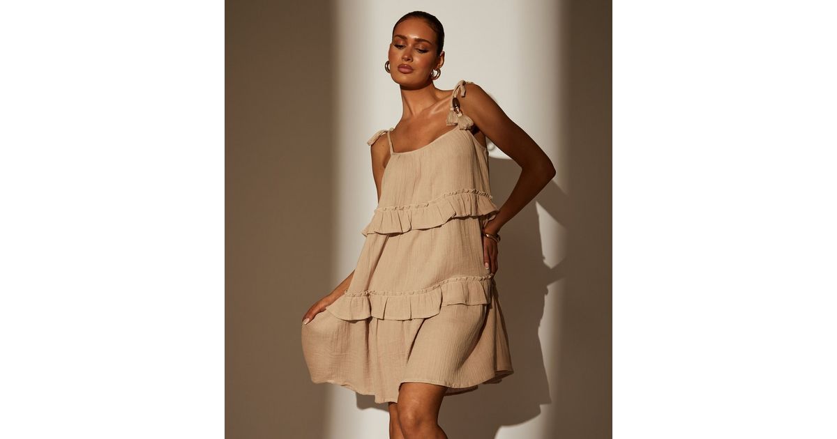 South Beach Taupe Tie Strap Mini Dress