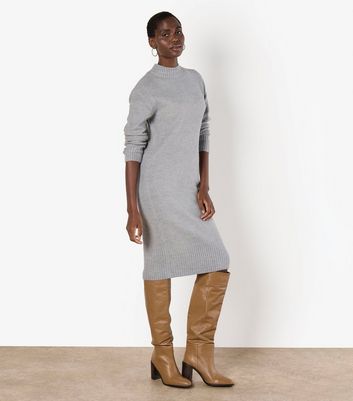 Apricot Grey Waffle Knit Midi Dress | New Look