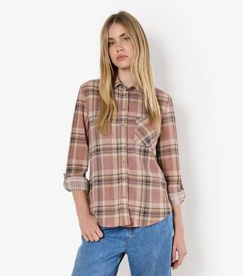 Apricot Pink Plaid Check Waffle Shirt 