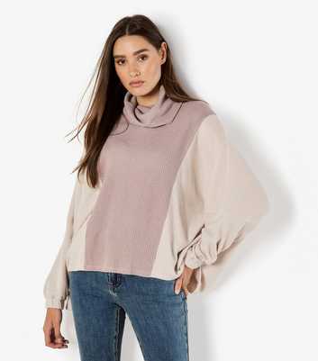 Apricot Stone Block Cowl Neck Oversized Jumper 