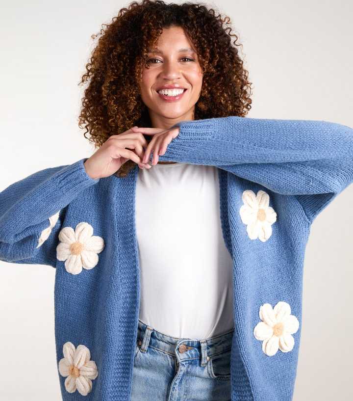 Ladies Embroidered Cardigan Blue Vanilla Daisy Embroidered Cardigan