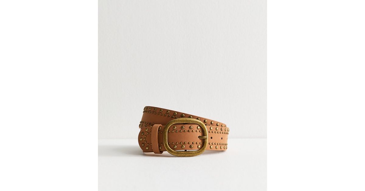 Tan Faux Leather Studded Belt | New Look