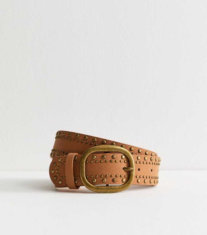 Tan Faux Leather Studded Belt