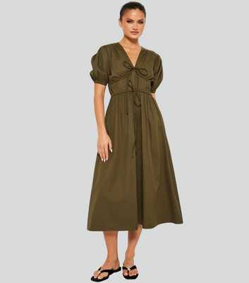 South Beach Khaki Tie Front Midi Dress