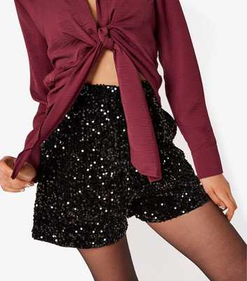 Apricot Black Velvet Sequin Shorts 