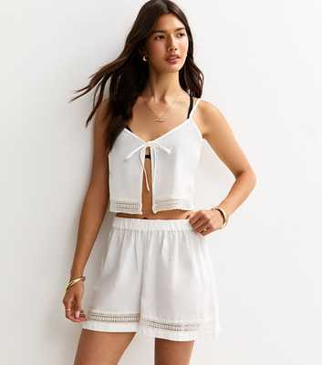 Cream Lace Trim Beach Shorts