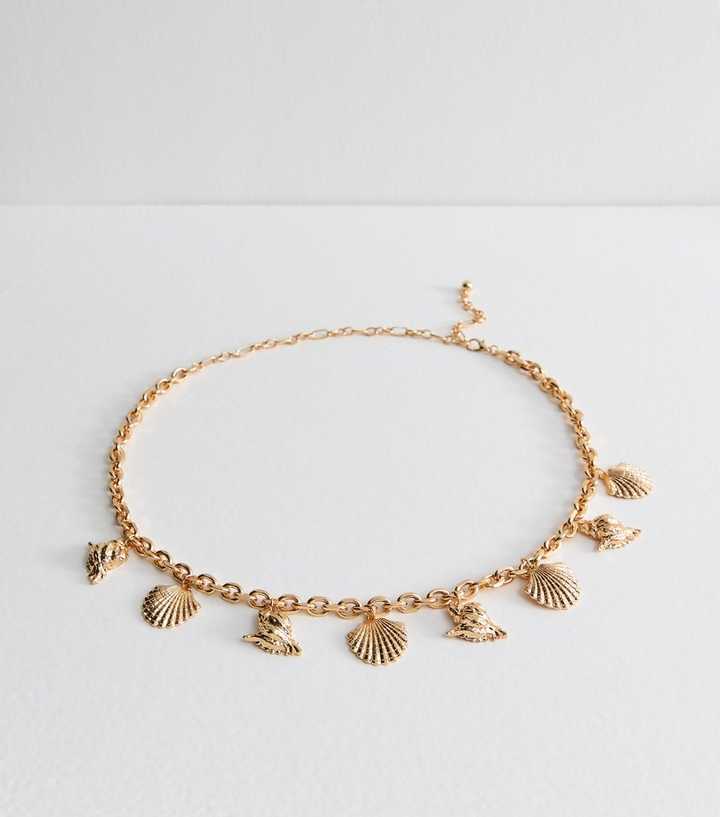 Gold Tone Shell Charm Chain Belt