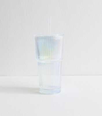 Transparent 600ml Iridescent Large Glass Straw Cup