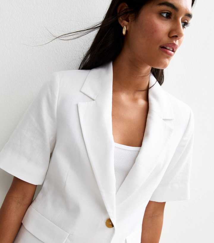 White Linen Blend Short Sleeve Blazer New Look white-linen-blend-short-sleeve-blazer-new-look